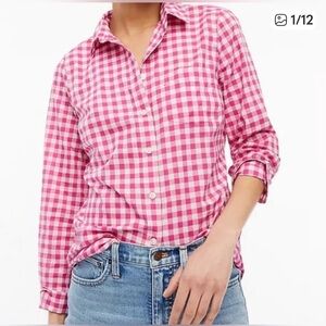J. Crew Factory Lightweight Cotton Pink Gingham Button Down Shirt
